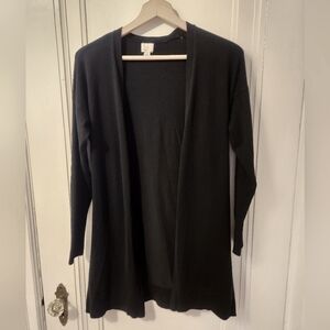 Long open front lightweight knit cardigan, black, size small